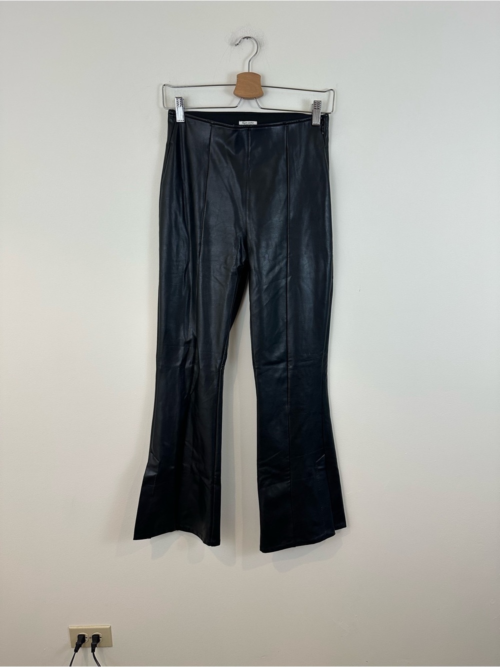 Abercrombie and Fitch Faux Leather Seamed Slitted Flare Pants Size Small SHORT